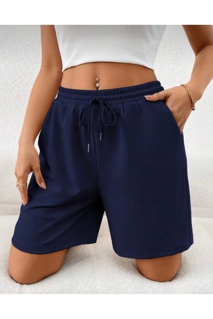 Navy Blue Plain Unisex Shorts