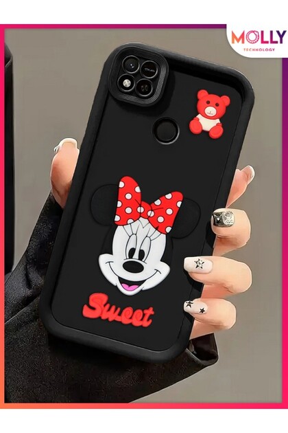 Black Thick Edges 3D Embossed Cute Minnie Silicone Case for Xiaomi Redmi 9C