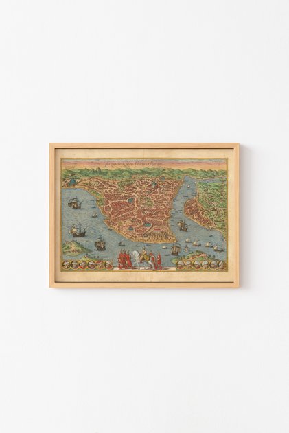 1572 Istanbul Map - Wooden Patterned Frame