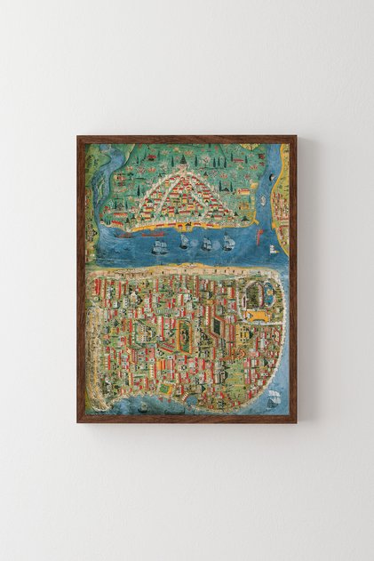 Istanbul Map - Wooden Patterned Frame
