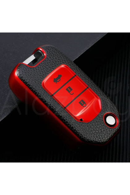 Honda Compatible Civic, Accord, Cr-V, Hr-V Leather Look Tpu Key Case Cover (Red)