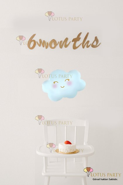 6 Months Half Age Celebration Set Retro Half Age Blue Cloud Balloon Baby Boy Set Kraft 6 Months Text