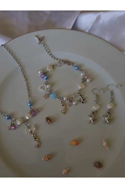 Mermaidcore Necklace Earrings Bracelet Set Y2K