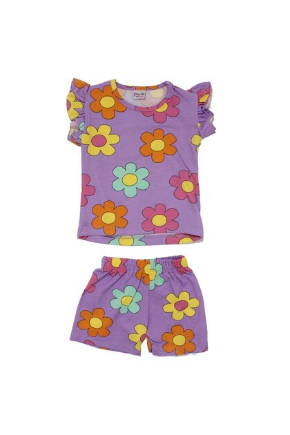 Girl's Purple Colored Daisy Patterned Shorts Set of 2