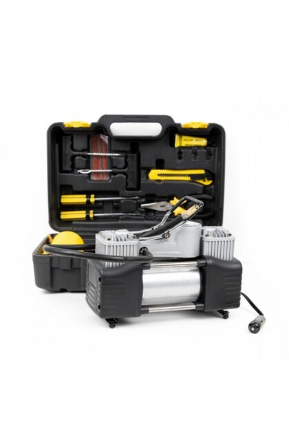 Kit compresor auto cu valiza, kit reparatie pana, 2 cilindrii, auto