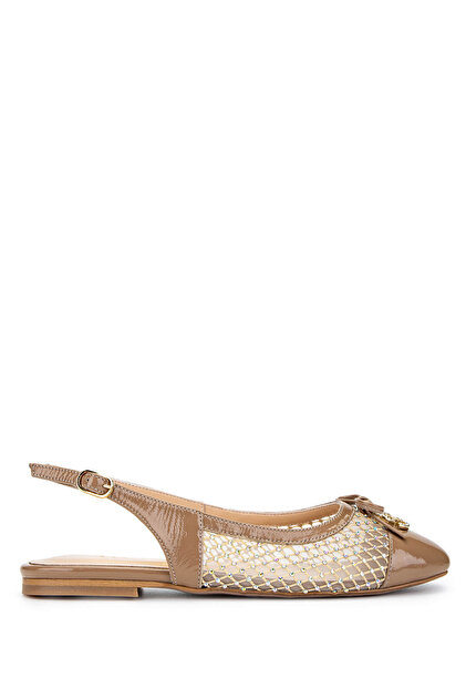 Women's Leather & Textile Beige Ballerina Shoes