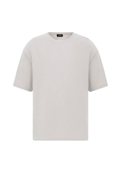Arka Yazı Baskılı Oversize Triko Tişört Gri