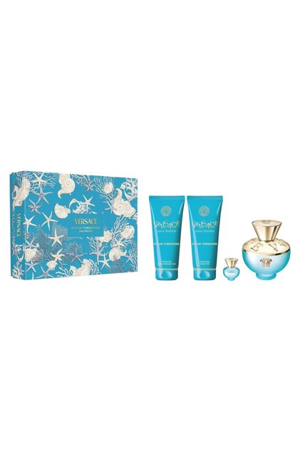 Versace Dylan Turquoise Set : EDT 100ml și 5ml, Loțiune de corp 100ml, Gel de duș 100ml