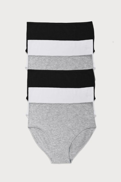 Women's Black White Gray 6 Pack Modal High Waist Slip Panties 1955