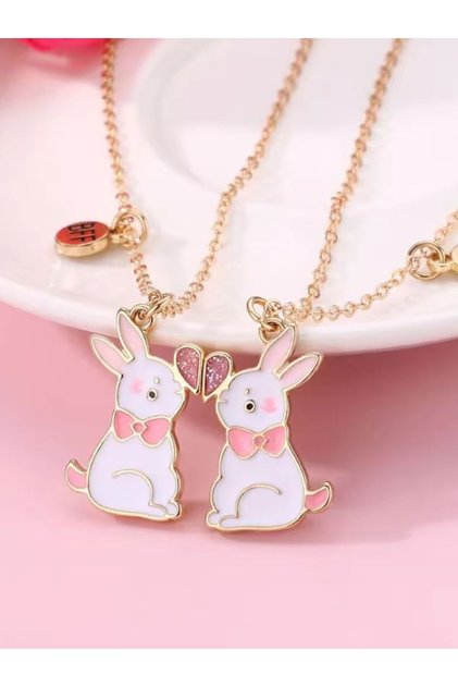 Set de 2 lantisoare, inscriptie Best Friend cu pandantiv Rabbit BFF
