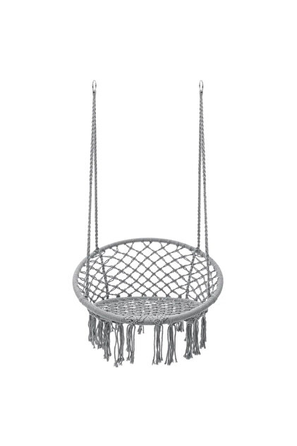 Scaun suspendat rotund tip leagăn pentru casă sau grădină, cu franjuri, 150 kg, gri