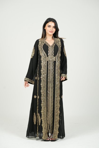 Moroccan chiffon caftan two pieces with a belt on the waist women kaftan dress