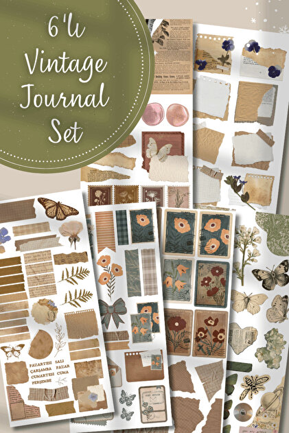 Hume Craft 6'lı Vintage Journal Sticker Seti / Bullet Journal