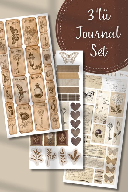 Vintage Themed Sticker Set 3-Pack for Bullet Journal and Scrapbook