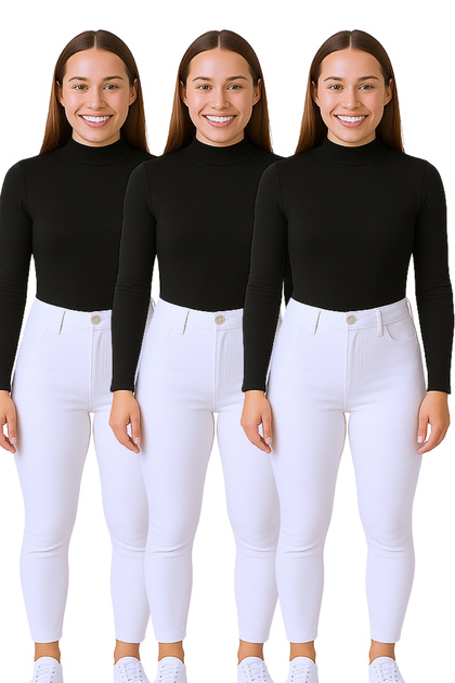 Women's Fishing Collar Long Sleeve T-Shirt Set 3 Pieces