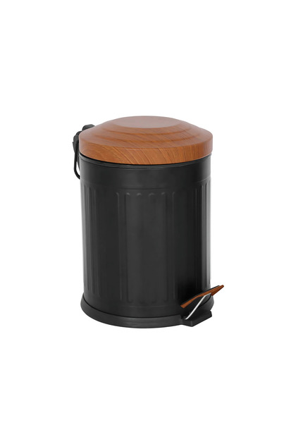 Ahşap Vintage Çöp Kovası Çizgili Siyah 5 Lt