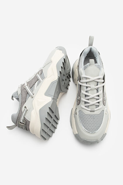 Marjin Kadın Sneaker Bağcıklı Fileli Kalın Taban Spor Ayakkabı