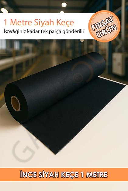 Meter Thin Felt Fabric 1 mm Black - 1 Meter (100X100 cm) Meter Black Felt, Thin Black Felt