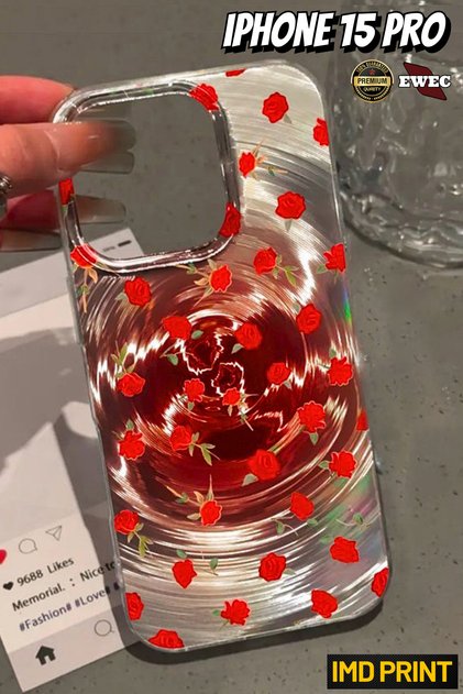 iPhone 15 Pro Compatible Red Rose Design Hologram Ins Style Imd Premium Phone Case