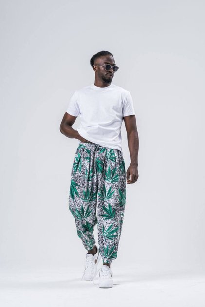 Men's Patterned Summer Green Jogger Baggy Trousers