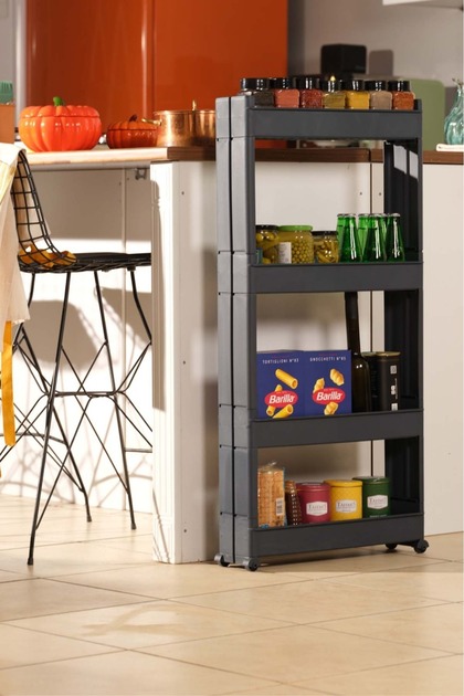 ego home Mote 4 Katlı Çok Amaçlı Tekerlekli Raf Plastik Raf Mutfak