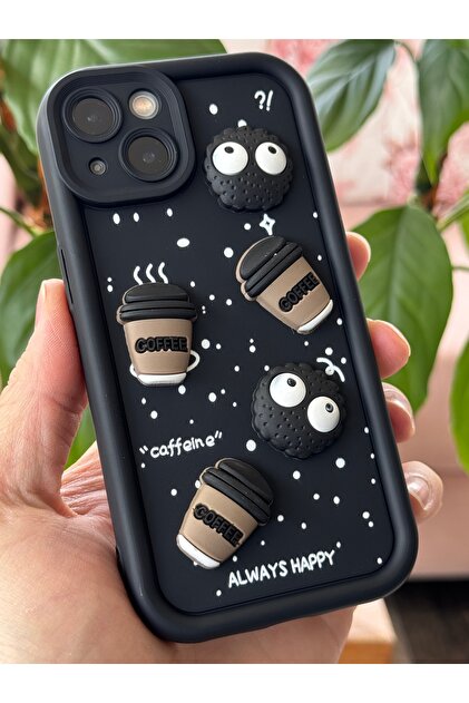 Fibaks iPhone 13/14 Kılıf Tasarımlı Desenli Kamera Korumalı Coffee