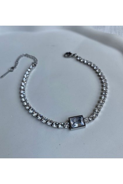 Women's Steel Bracelet Baguette Stone Waterway Bracelet