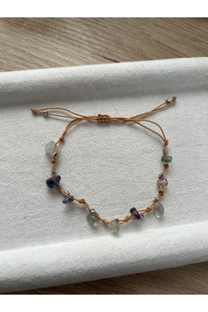 Fluorite natural stone handmade adjustable string bracelet & anklet