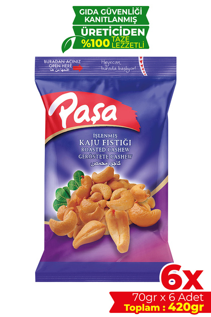 Paşa Kuruyemiş Kavrulmuş Kaju 420 gr (70 gr X 6 Adet) (Tuzlu Kaju