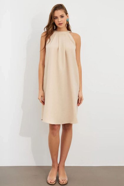 Shoulder Strap Linen Pocket Dress