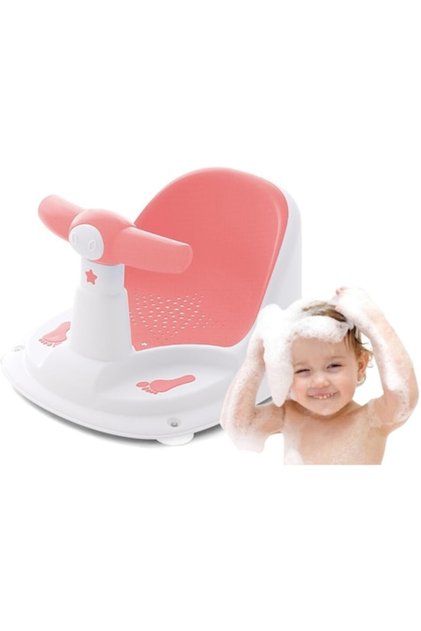 Scaun de Baie pentru Bebelusi SmartViBE® cu Ventuze, Spatar Confortabil, 6 Luni+, Baby Pink