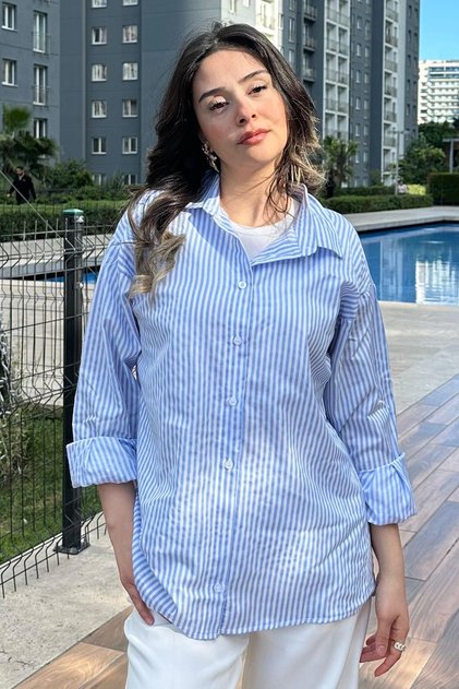 Blue Striped over Fit Shirt