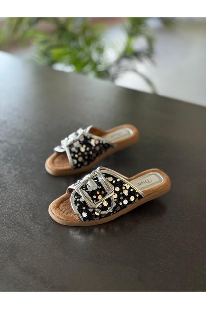 Silver Sequin Buckle Women's Daily Slippers