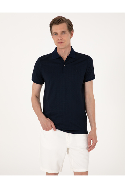 Navy Blue Slim Fit Buttoned Polo Collar T-Shirt 50306859-Vr033
