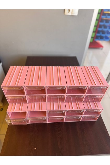 20 Gözlü PEMBE Plastik Çekmeceli Organizer Kutu | Güzellik salonları, hobi ve endüstriyel kullanım.