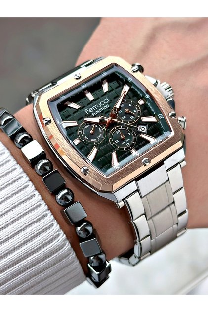 FERRUCCİ FUNCTION YEŞİL KADRANLI GÜMÜŞ METAL ERKEK KOL SAATİ