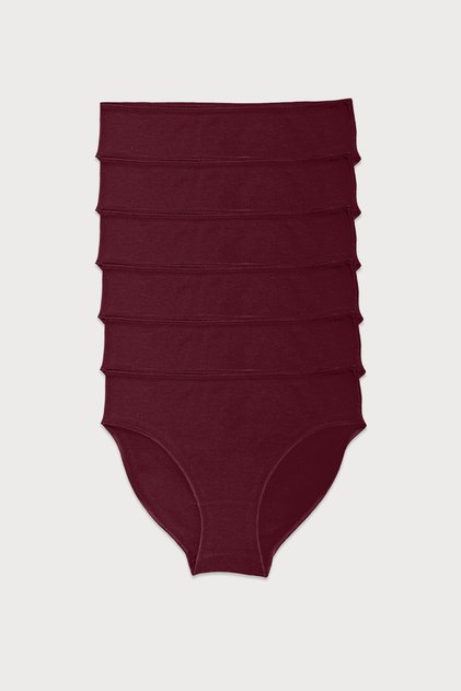 Women's Burgundy 6 Pack Modal Tight Fit Mid Waist Slip Panties 187
