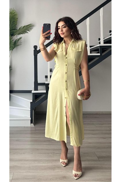 Butter Yellow Brand Model Linen Dress