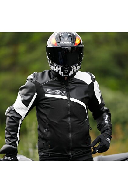 yyk FORTE GT AR54 Deri – Beyaz Korumalı Motosiklet Deri Tekstil