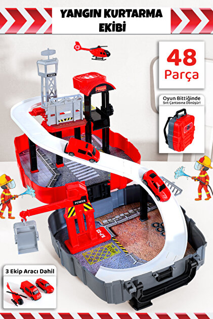 Meleni Toys 48 Parça İtfaiye Oyuncak Seti - Sırt Çantalı Asansörlü