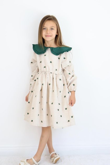Rochie din in cu guler, vârsta 1-8 ani