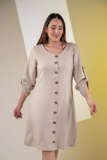 3330447 Women's Buttoned Front Dress Beige