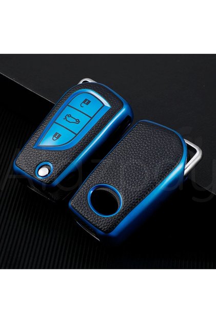 Toyota Compatible Corolla, Auris, Yaris, Avensis, Verso, Hilux Leather Look Tpu Key Case Cover (Blue)