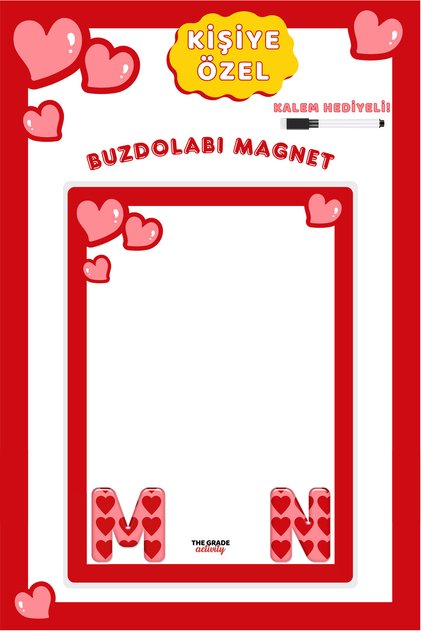 Yaz Sil Kişiye Özel Harfli Kalpli Notluk Magnet Manyetik Buzdolabı Planlayıcı Buzdolabı Notluk