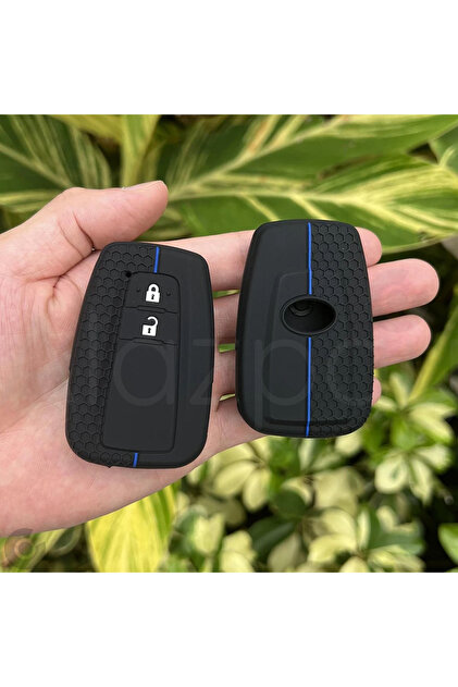 Toyota Compatible C-Hr, Corolla, Rav4, Camry, Land, Cruiser, Prius, Prado Patterned Silicone Key Case Cover (Black Blue)