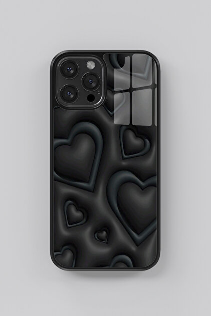 GoldenCase Iphone 14 - 13 3D Black Heart Flexible Cam Kılıf