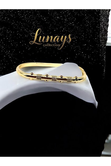 Stainless Steel Leyla Victorian Model Zircon Stone Women's Handcuff Bracelet Gold Color