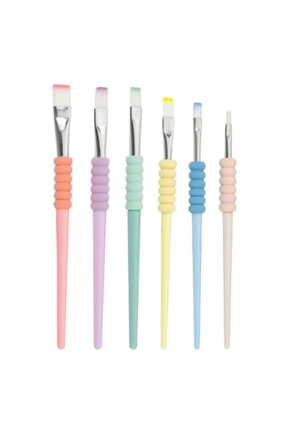 Set Pensule Pictura Little President, 6 Bucati, Varf Plat, Multicolor, Maner Lemn