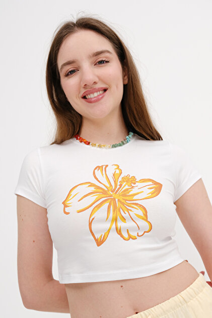 The Labratz CA$H CROP レア Addax Çiçek Baskılı Crop T-shirt P1784 - Fiyatı, Yorumları
