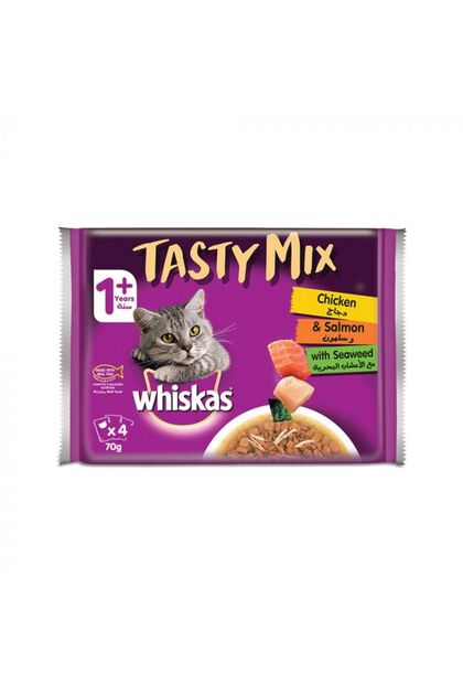 Whiskas Tasty Mix Chicken & Salmon Wet Cat Food (4 x 70g) Pack of 12